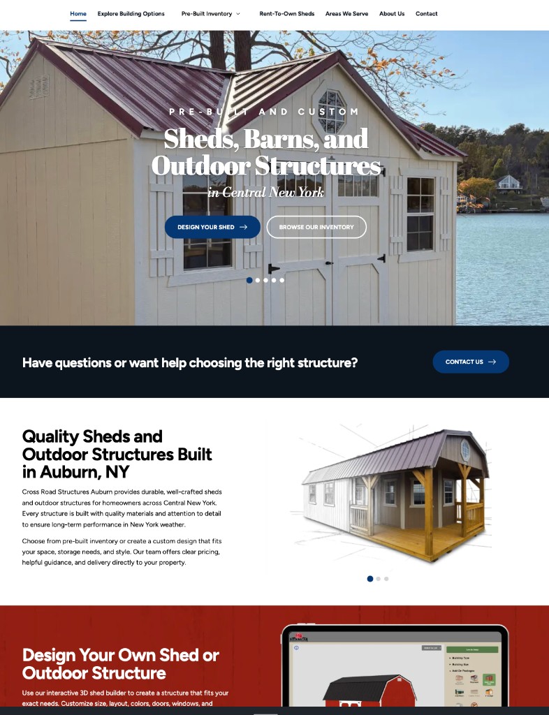 Screenshot of the Auburn Sheds website homepage